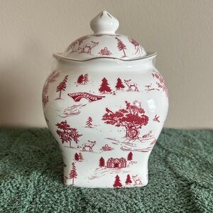 Grace Teaware Holiday Christmas Canister Red & Ivory Tree Reindeer NEW!